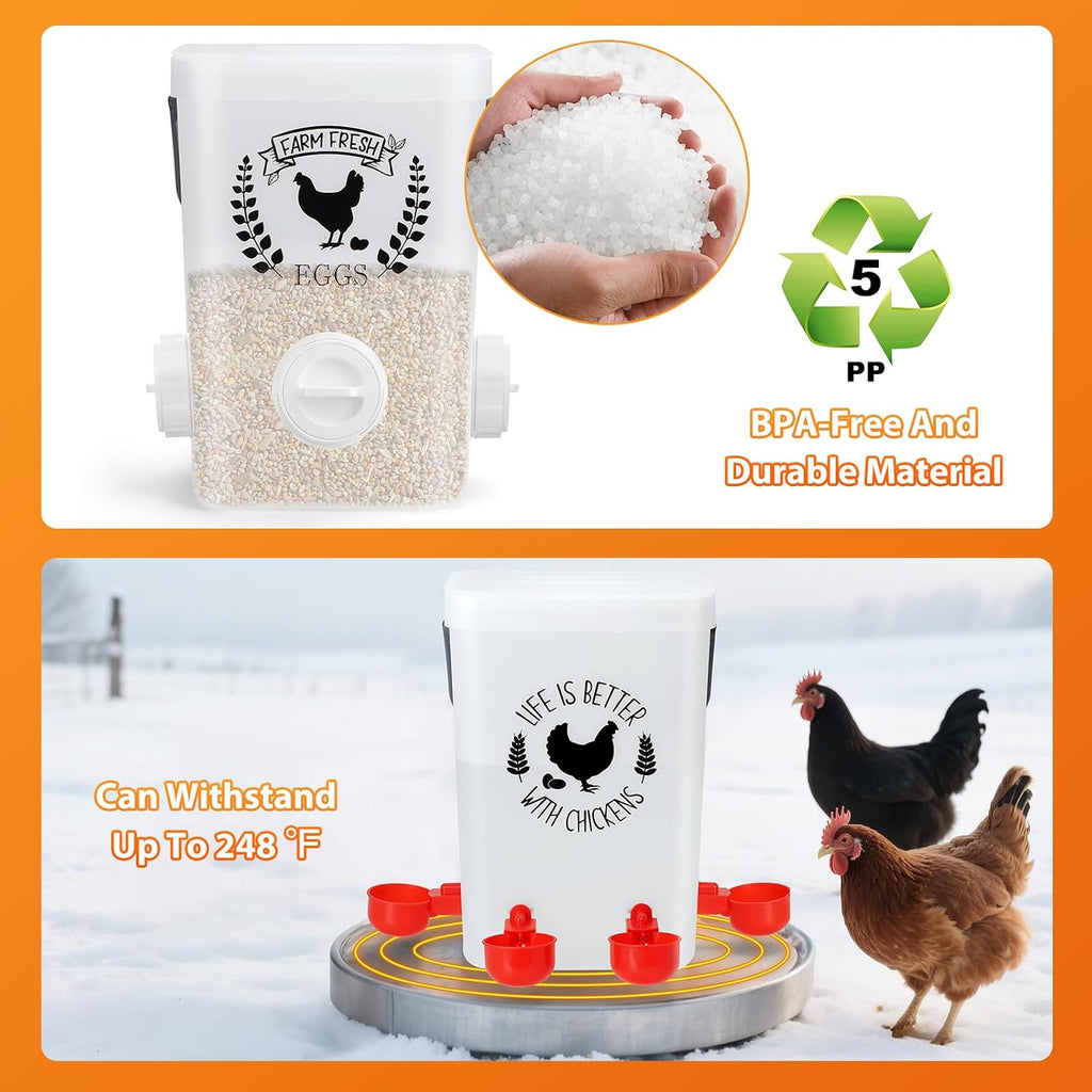 Backyard Chicken Feeder & Waterer Set – No-Waste Feeding Station for Coop & Run, Gravity Water Cups, Feed Storage