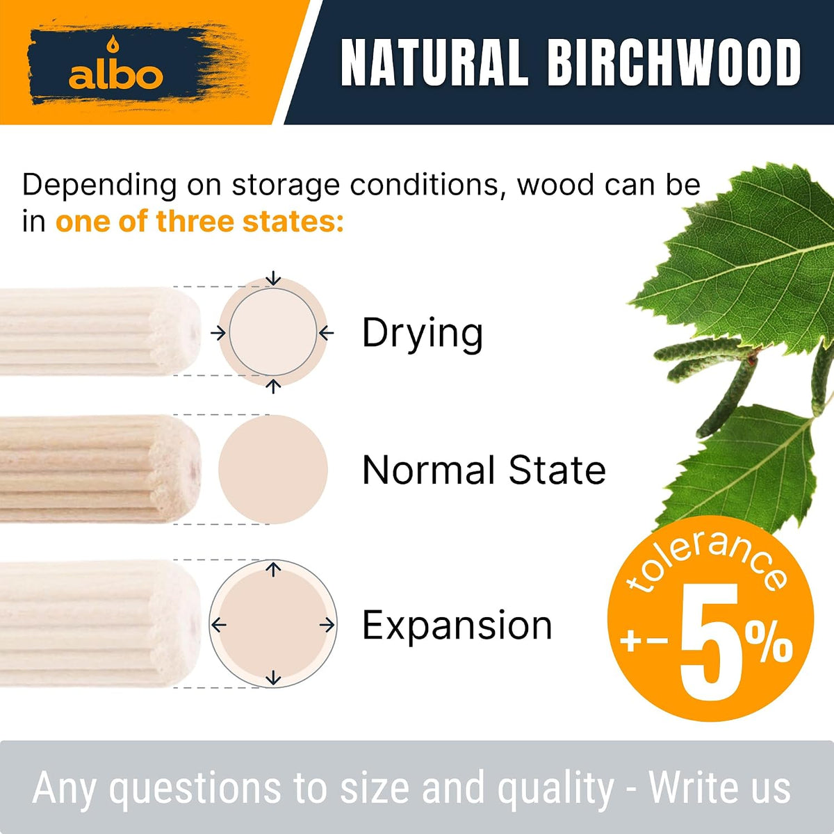 ALBO 100 Pcs. Fluted Wood Dowel Pin Kit, 1/4, 5/16, 3/8 & 1/2 Inch