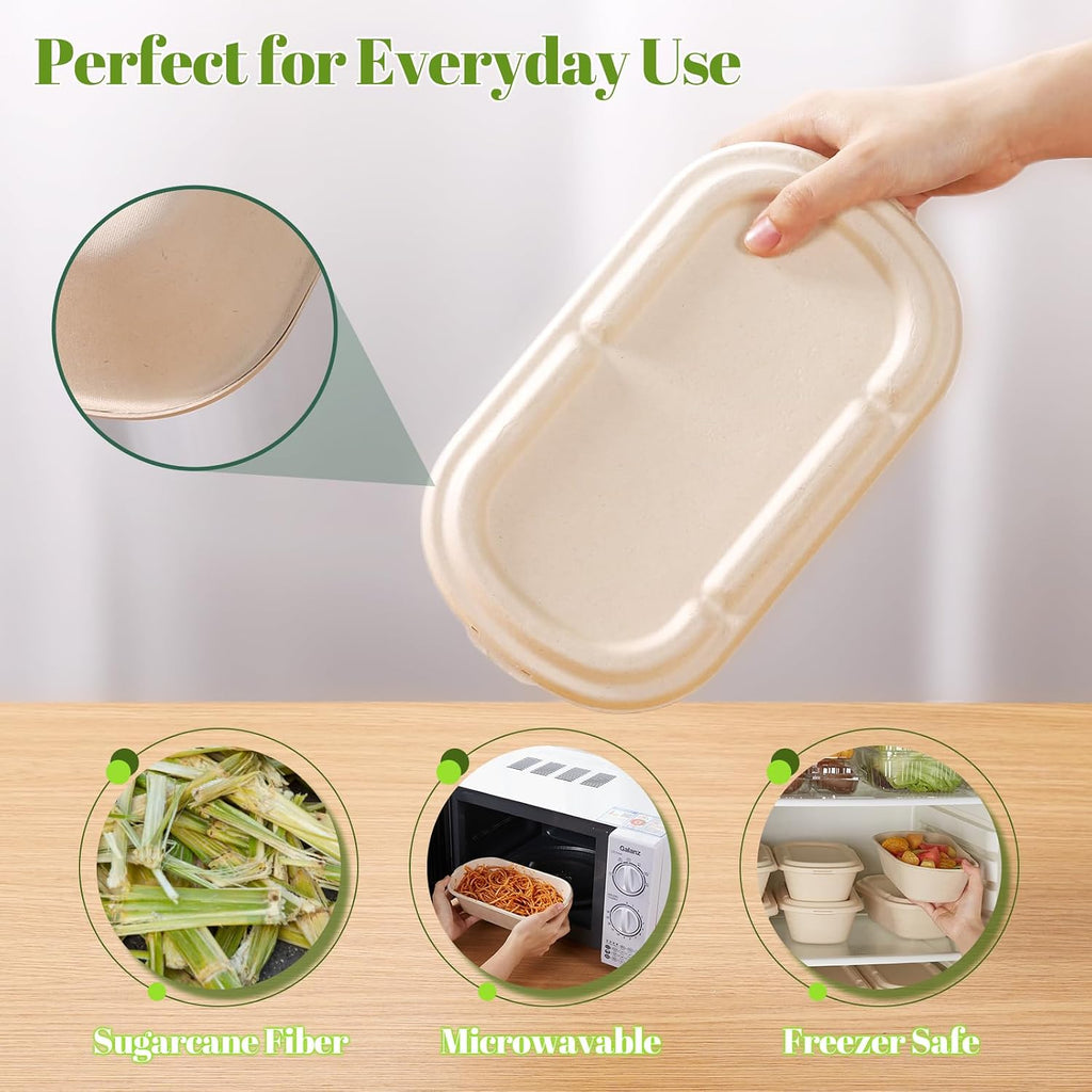 [100% Eco-Friendly] 34 oz Disposable Food Containers with Lids – Sugarcane Pulp Take Out Containers, Biodegradable
