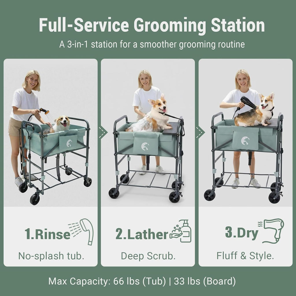 SILJOY Elevated Dog Bathtub, Adjustable Folding 3-in-1 Grooming Tub