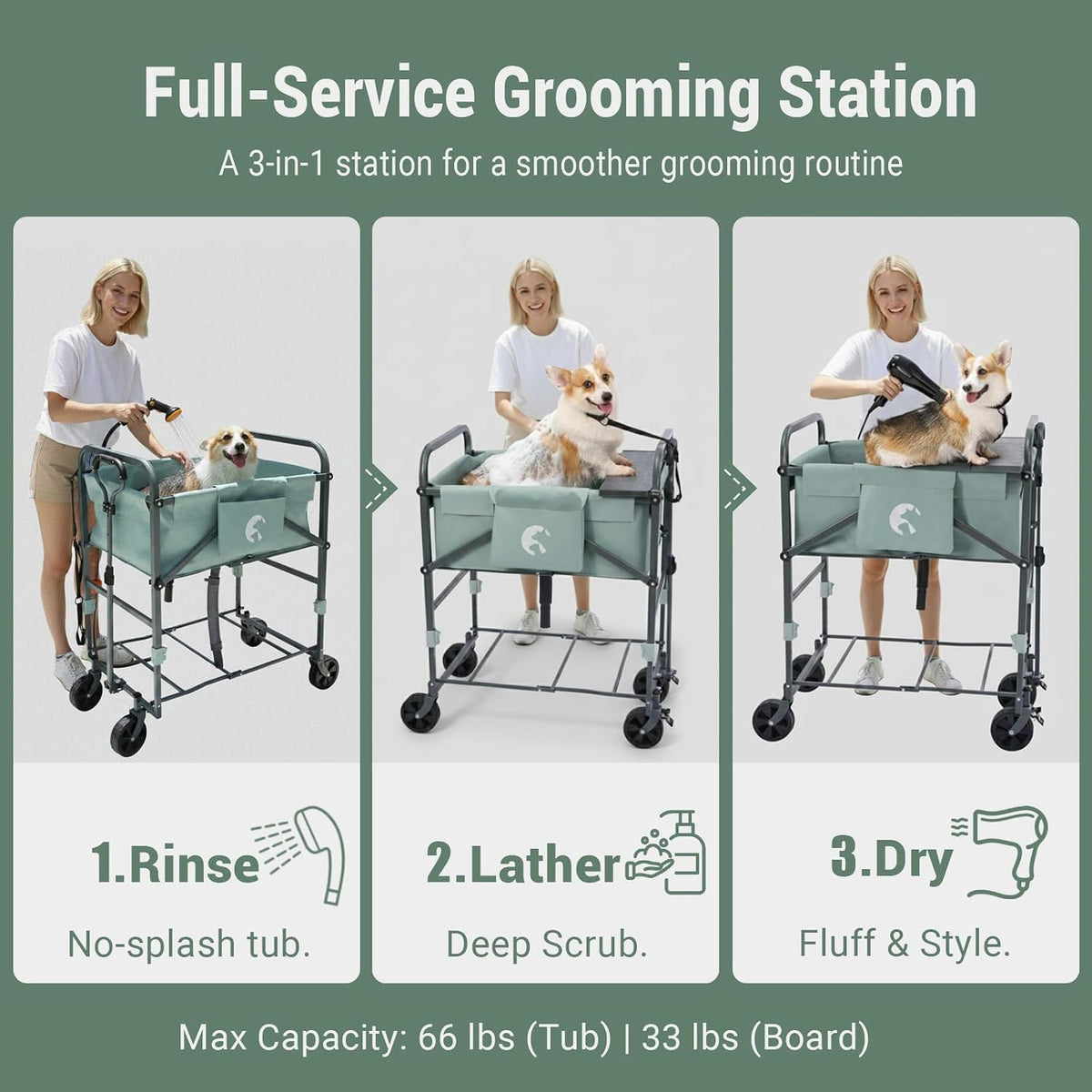 SILJOY Elevated Dog Bathtub, Adjustable Folding 3-in-1 Grooming Tub