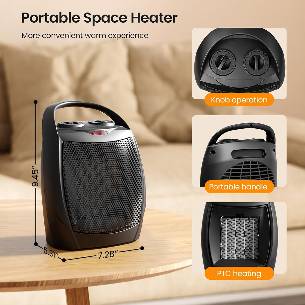 Small Electric Space Heater Ceramic Space Heater,Portable Heater Fan for Office with Adjustable Thermostat and