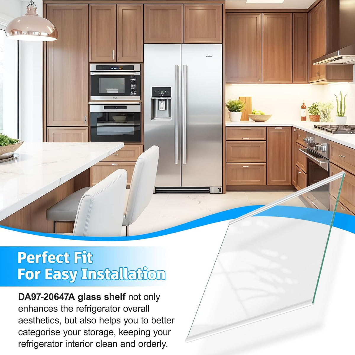 UPGRADED DA97-20647A RS27T5200SR Refrigerator Glass Shelf Compatible with Samsung Refrigerator Shelf Replacement Parts AP6995361 RS27T5561SR RS27T5201SR Samsung Fridge Glass Shelves Assembly, Upper