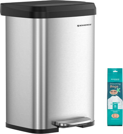 Kitchen Trash Can, 13 Gallon (50 L) Stainless Steel Garbage Can, with Stay-Open Lid and Step-on Pedal, Soft Closure