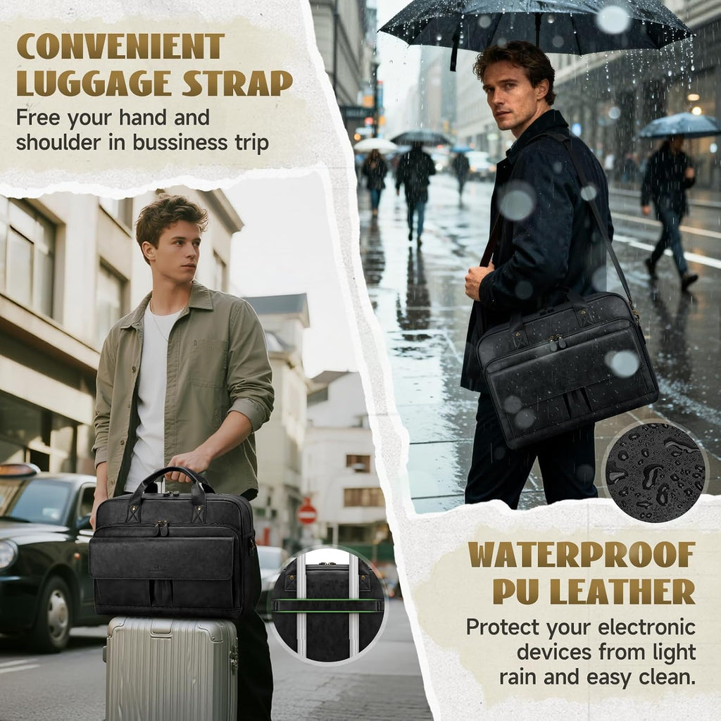 Mens Laptop Bag PU Leather Messenger Bag 15.6 Inch Briefcase Vintage Computer Satchel Bag for Work Business