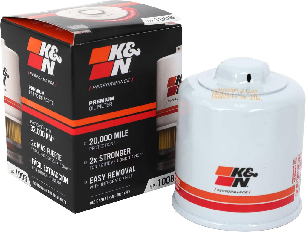 K&N Oil Filter: 20,000 Mile Engine Protection with Wrench Off Nut, HP-1008