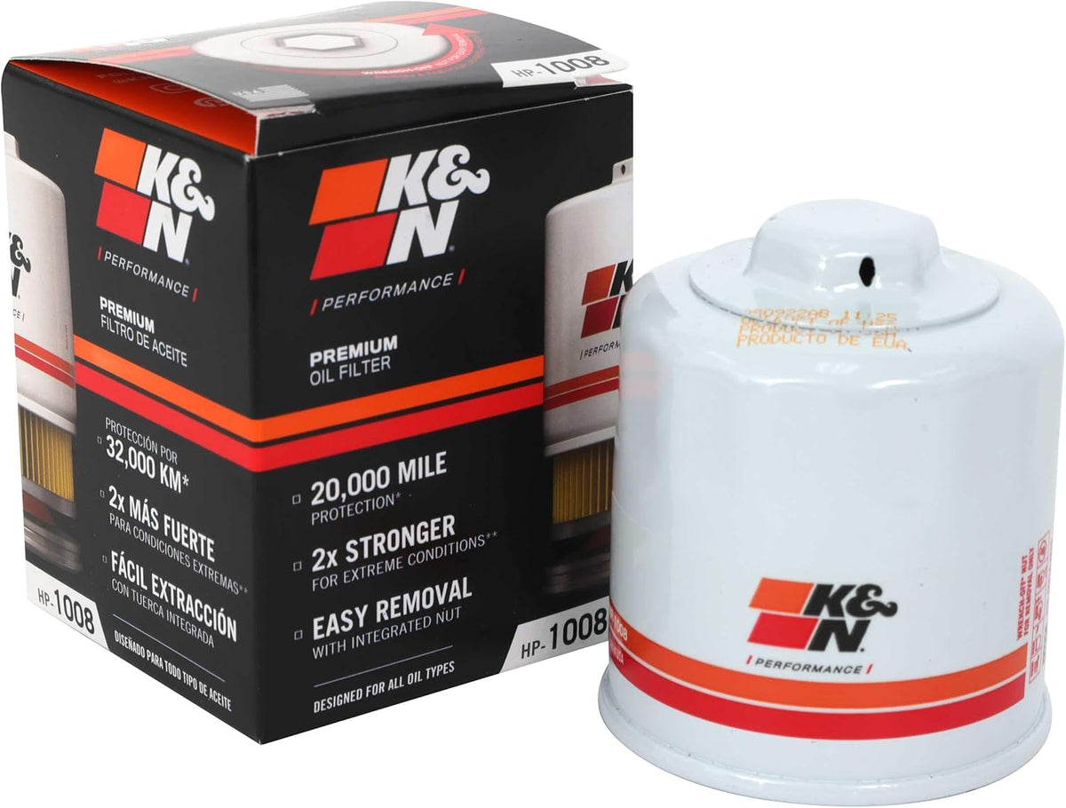 K&N Oil Filter: 20,000 Mile Engine Protection with Wrench Off Nut, HP-1008