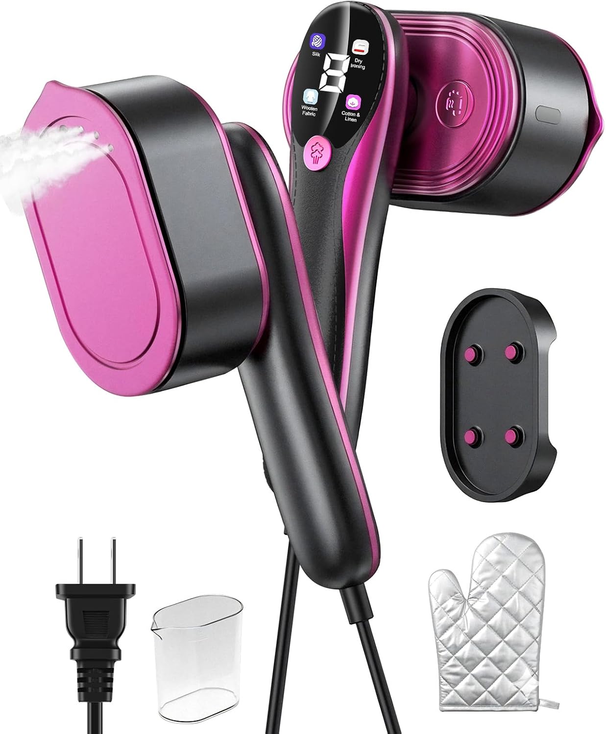 Travel Garment Steamer for Clothes with LED Display, 1200W Portable Handheld Steamer ＆ Iron 2 In 1, 10s Fast Heat Up