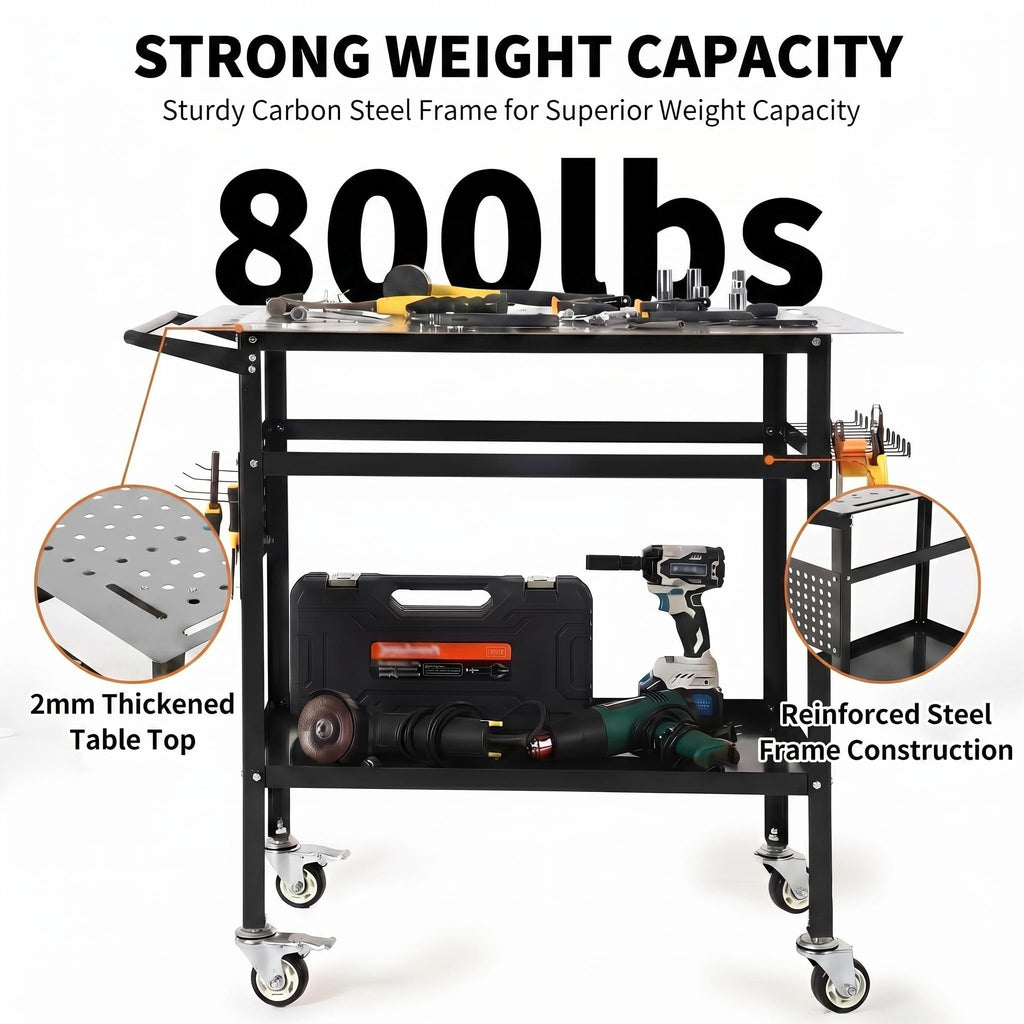 36x24in Welding Table 800LBS Mobile Workbench with 4 Wheels & Fixed Base
