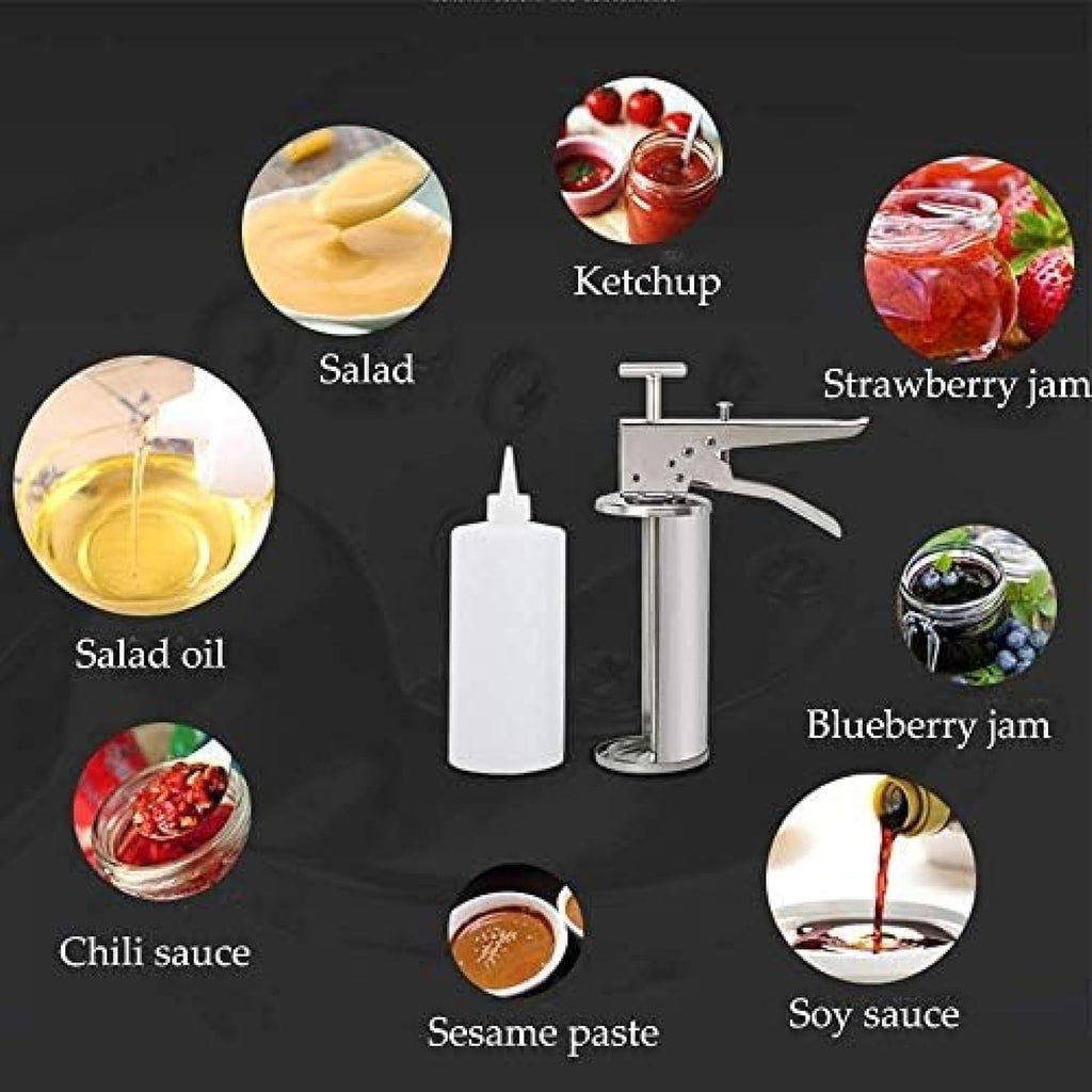 Burger Sauce Gun, Adjustable Stainless Steel Dressing Dispenser with Squeeze Bottles for Sauces