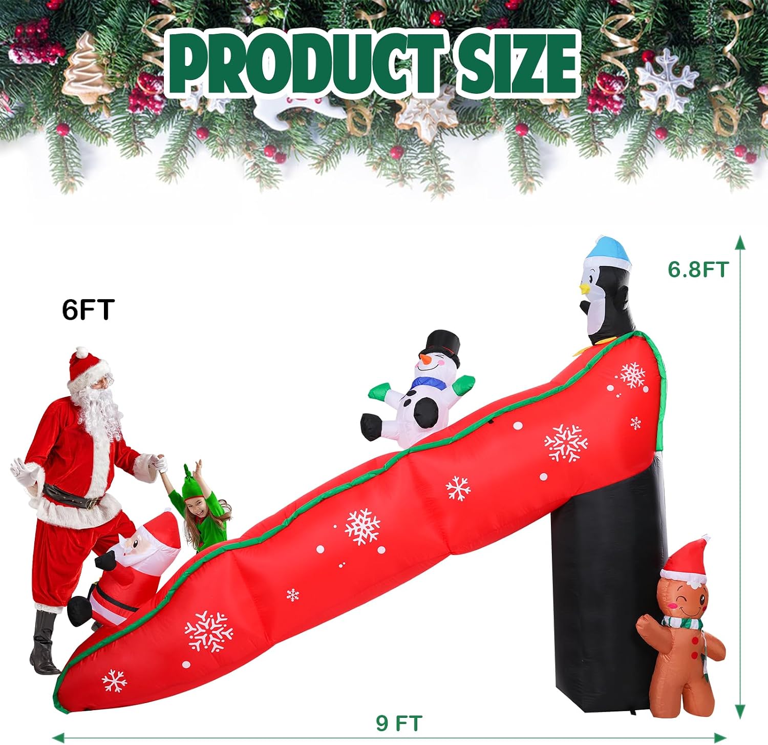 Christmas Inflatable Outdoor Decor,9.7FT Penguin Santa Claus Slide | Christmas Blow Up Yard Decor，LED Light