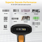 QR 2D Barcode Scanner, Bluetooth & 2.4G Wireless & USB Wired Connect iPad Phone Tablet PC POS, UPC EAN 1D PDF417 Data