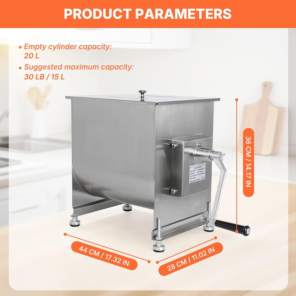 Hakka 15-Liter capacity Tank Stainless Steel Manual Meat Mixer (Mixing Maximum 25-Pound for Meat).