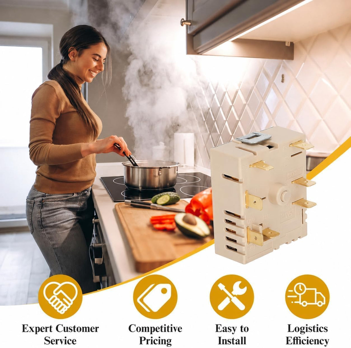 DG44-01006C Siftary Surface Infinite Switch Compatible with Samsung Range Surface Element Control, Infinite Switch Replaces for Samsung PER001-12D, for Stove Replacement Parts