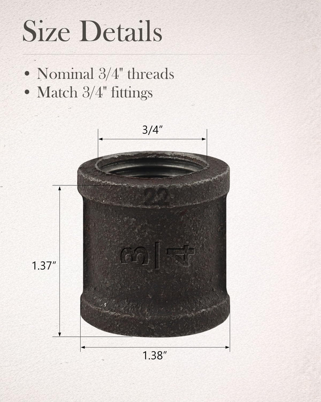 20 Pack 3/4 Inch Malleable Cast Iron Pipe Couplings