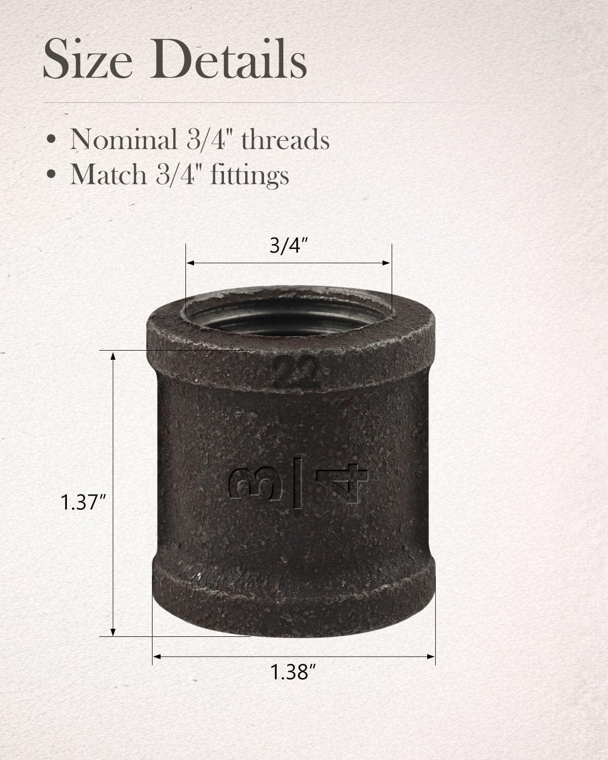 20 Pack 3/4 Inch Malleable Cast Iron Pipe Couplings