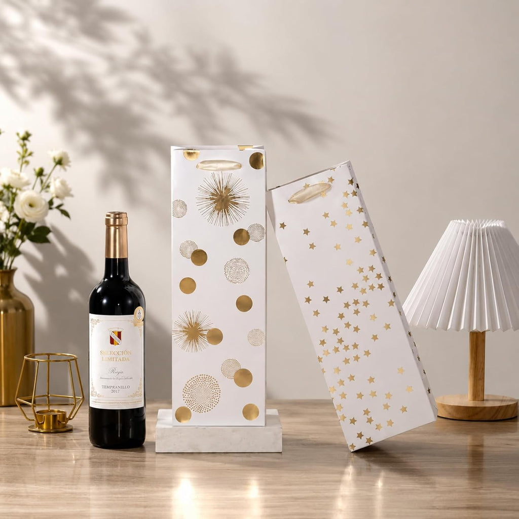 12 PCS Wine Gift Bags 13.7" Luxury Bottle Bag with 10 Tissue Papers