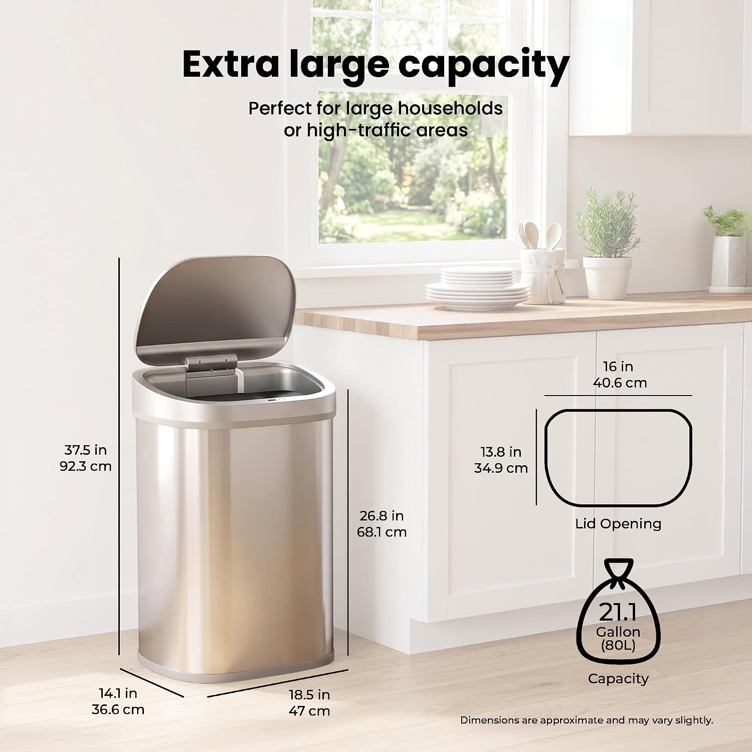 21 Gallons XL Automatic Touchless Kitchen Trash Can with Lid, Motion Sensor Trash Can for Large Kitchens, Office &