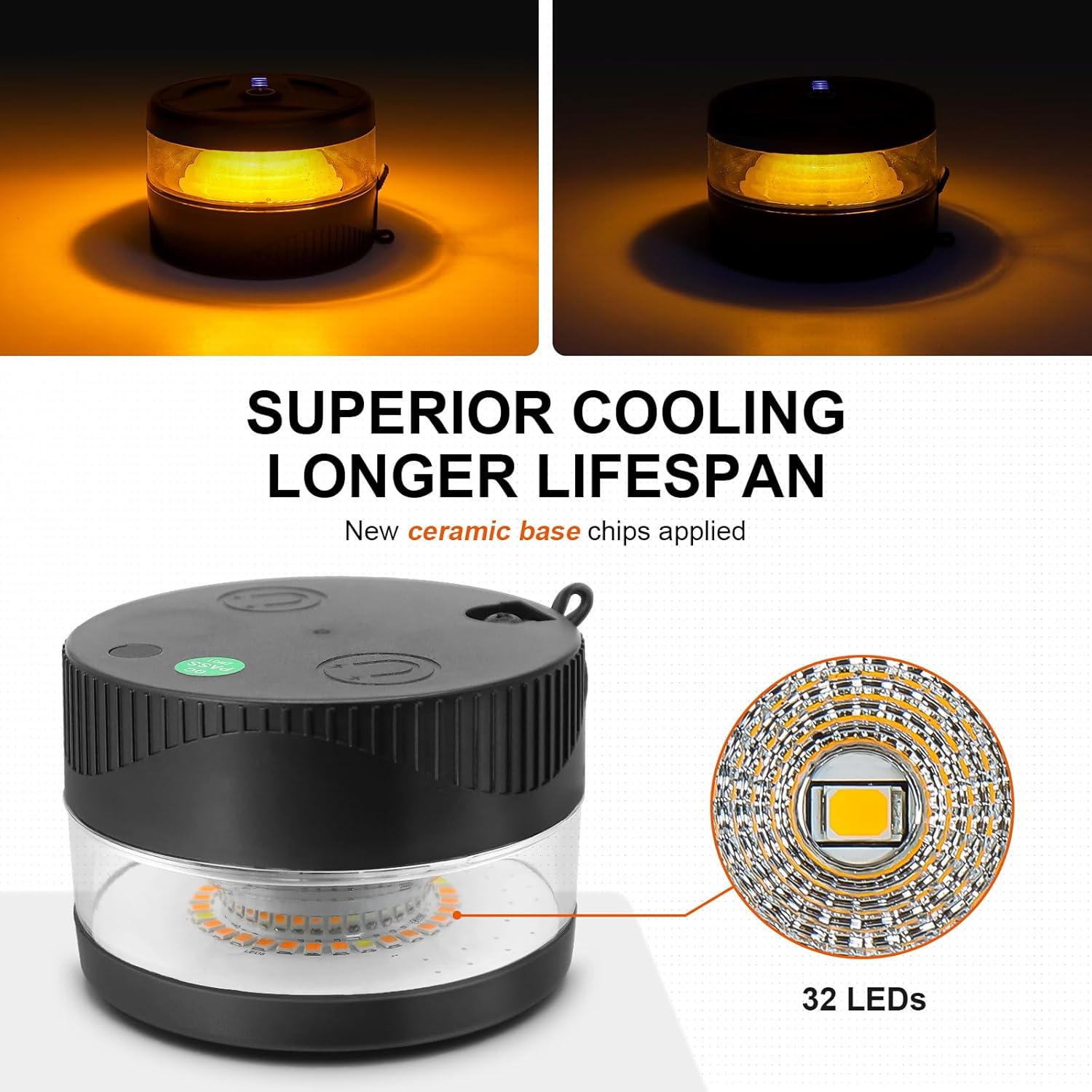 Magnetic Wireless Beacon Light, USB-C Strobe Light, Amber | Rechargeable, IP67 Waterproof, Mini Emergency Flashing