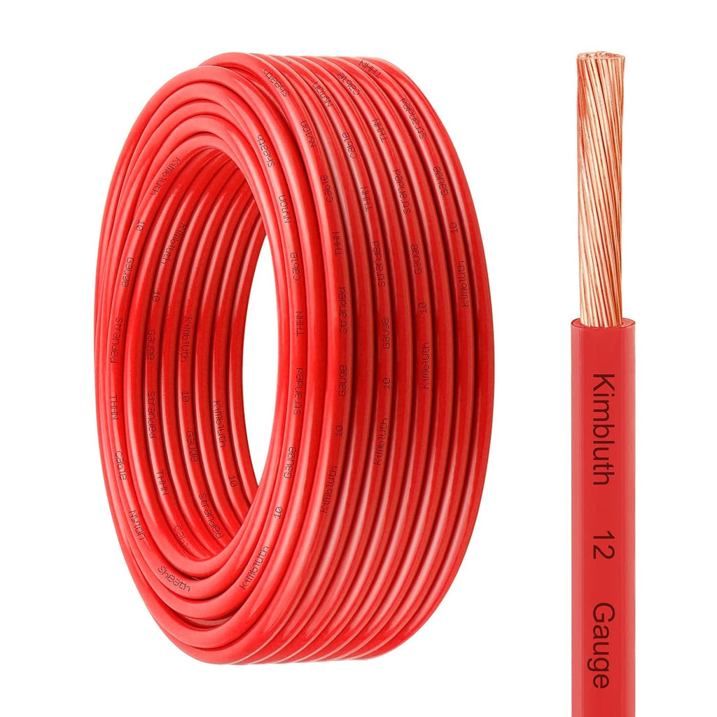 THHN Wire 12 Gauge 50 FT Stranded Copper Wire, Red | 12 AWG Copper Wire Rated up to 600V Building Wire Nylon Jacket