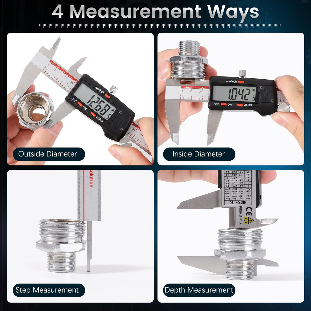 Housolution Digital Caliper 6 Inch, Inch/MM, 4 Measuring Ways, Auto-Off