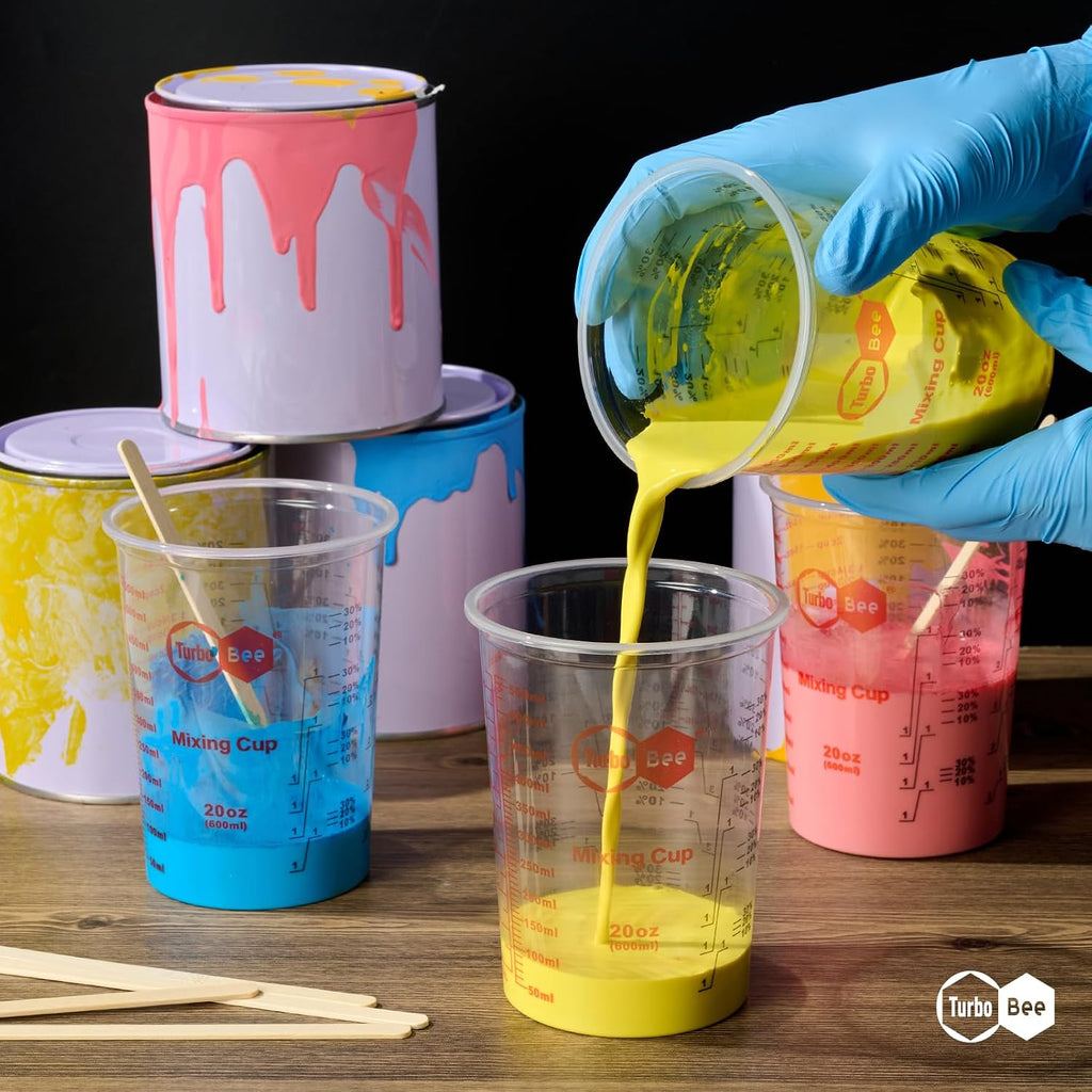 20oz Resin Mixing Cups - [Easy-Separate Design] 100 Pack Graduated PP Plastic Mixing Cups for Epoxy Resin, Paint &