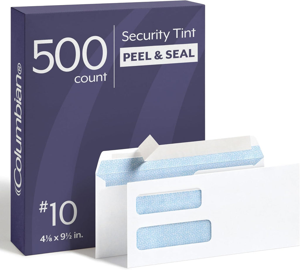 #10 Security Envelopes, 500 Pack, Double Window Self Seal Envelopes for Invoices, QuickBooks Checks and Business