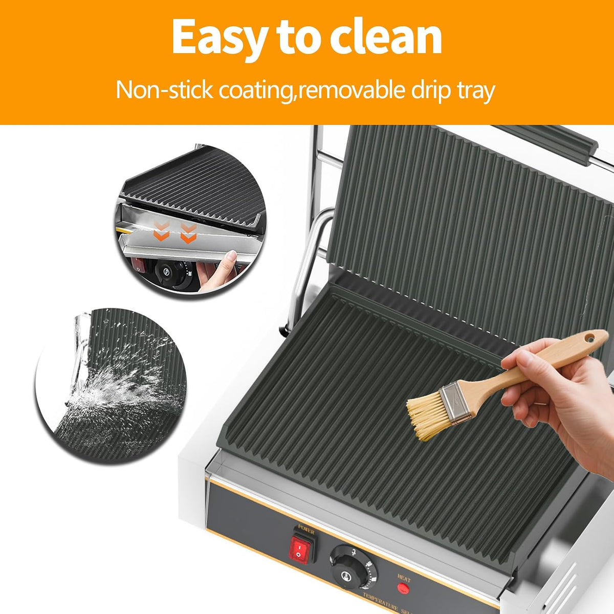 Commercial Panini Press - 2200W Commercial Panini Press Grill w/ 14"x9" Cooking Pan & Adjustable Temp, Commercial