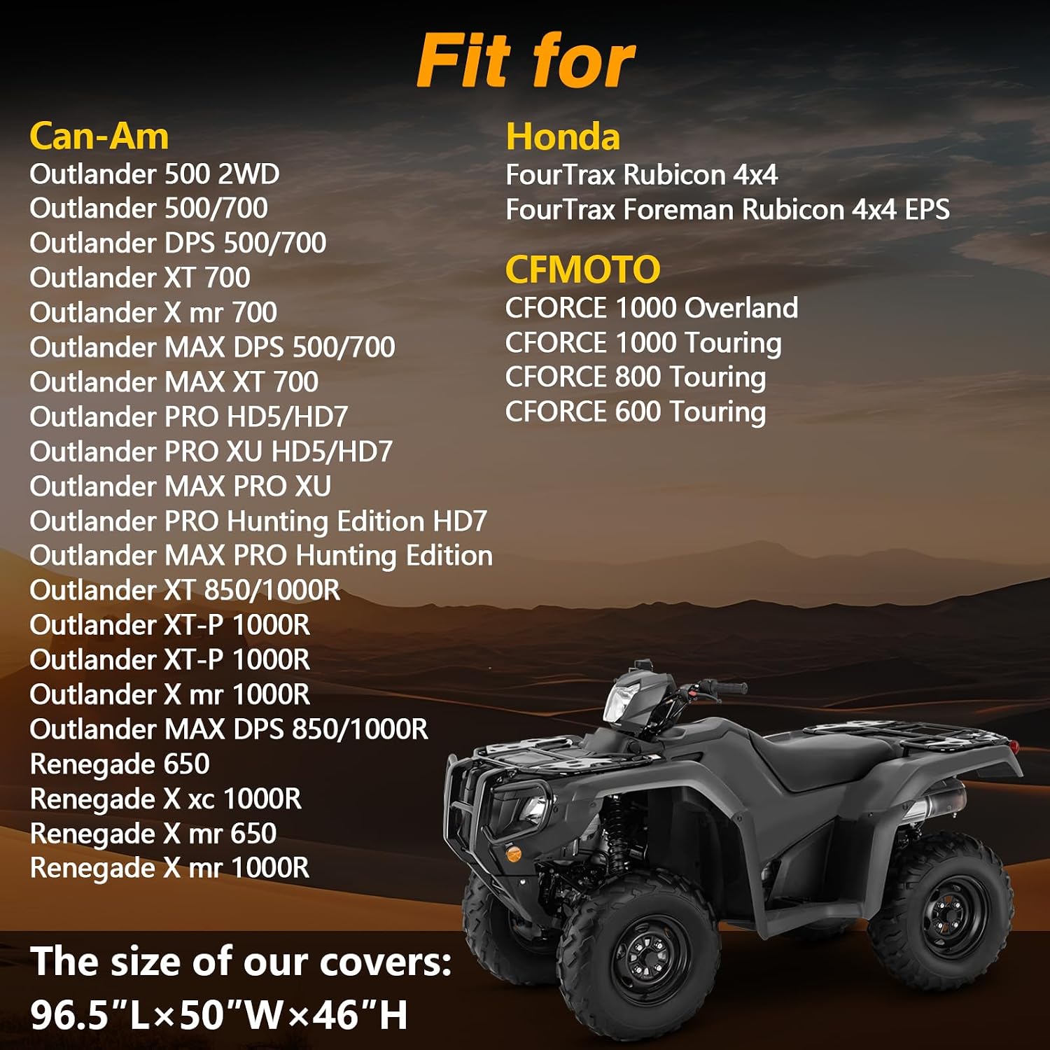 Waterproof ATV Cover 4 Wheeler Quad Cover, 96.5″L×50″W×46″H | Heavy Duty Outdoor ATV Cover for Can-Am Polaris Suzuki