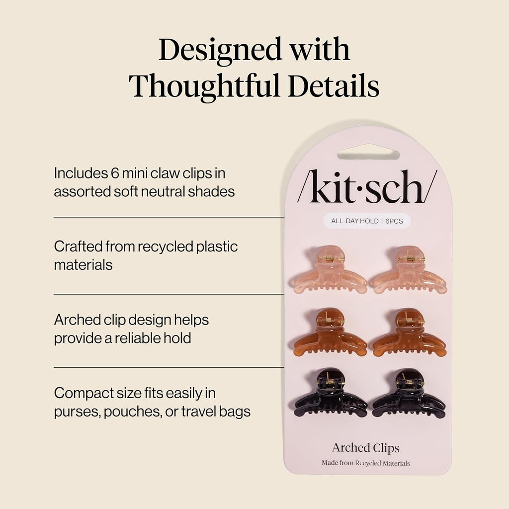 Arched Small Hair Clips - Glossy Soft Pink Mocha Black, 6pc Set