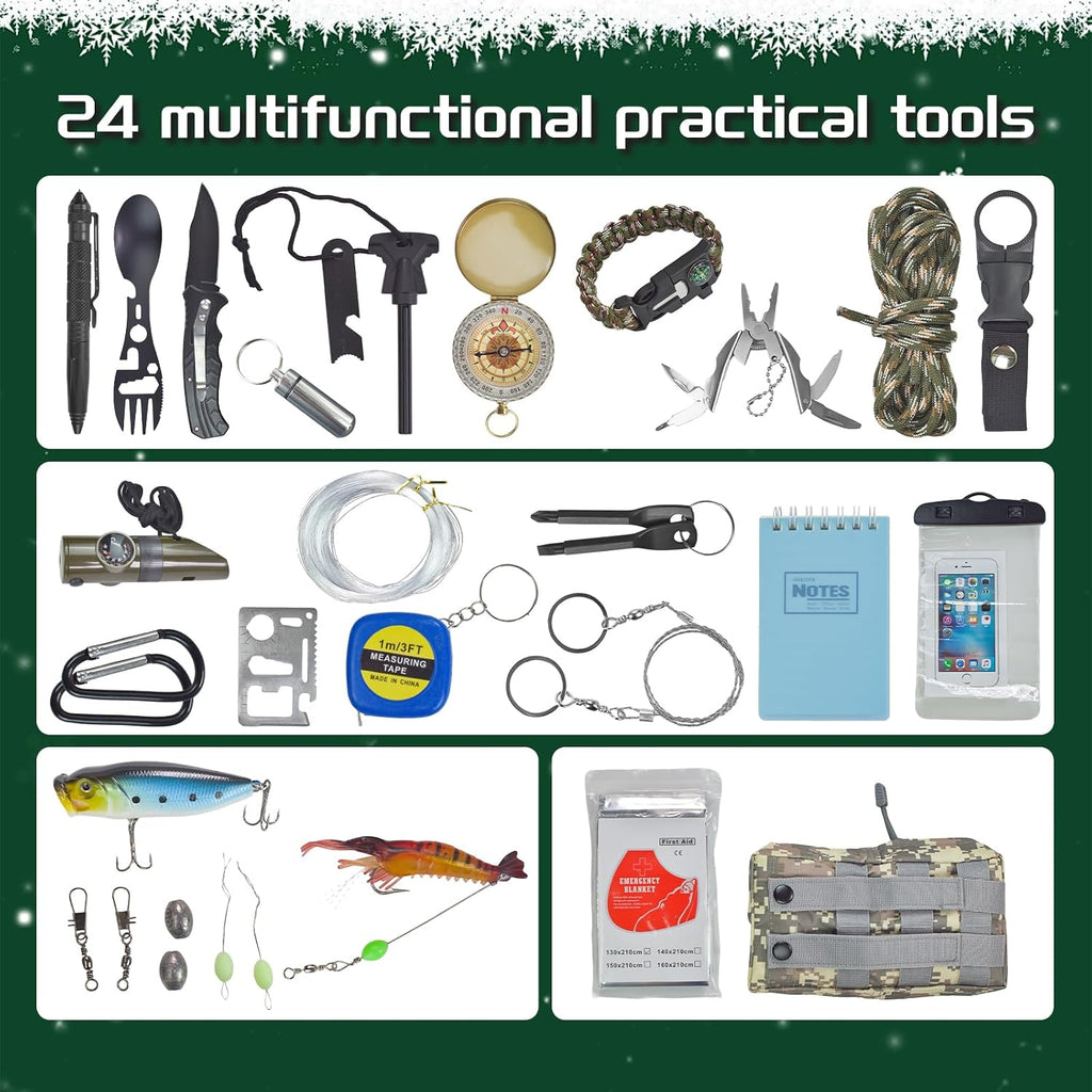 Survival Kit Advent Calendar - 24 Days Christmas Countdown Calendar Emergency Survival Gears Gift for Men Teen Adult