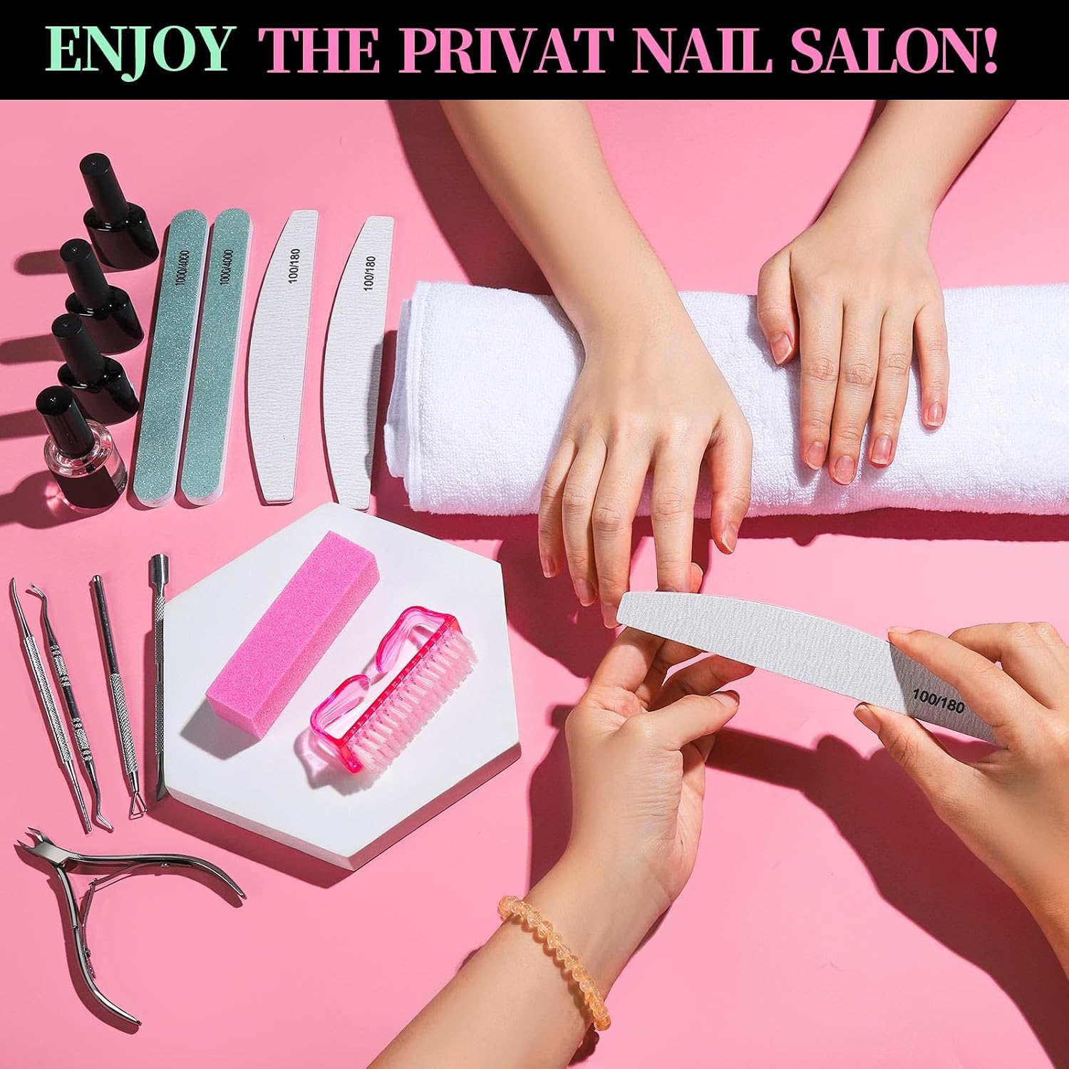 Nail Care Kit, Nail Files 100/180, Nail Buffer Block, Cuticle Nippers, Cuticle Trimmer, Cuticle Pusher, Nail Tools