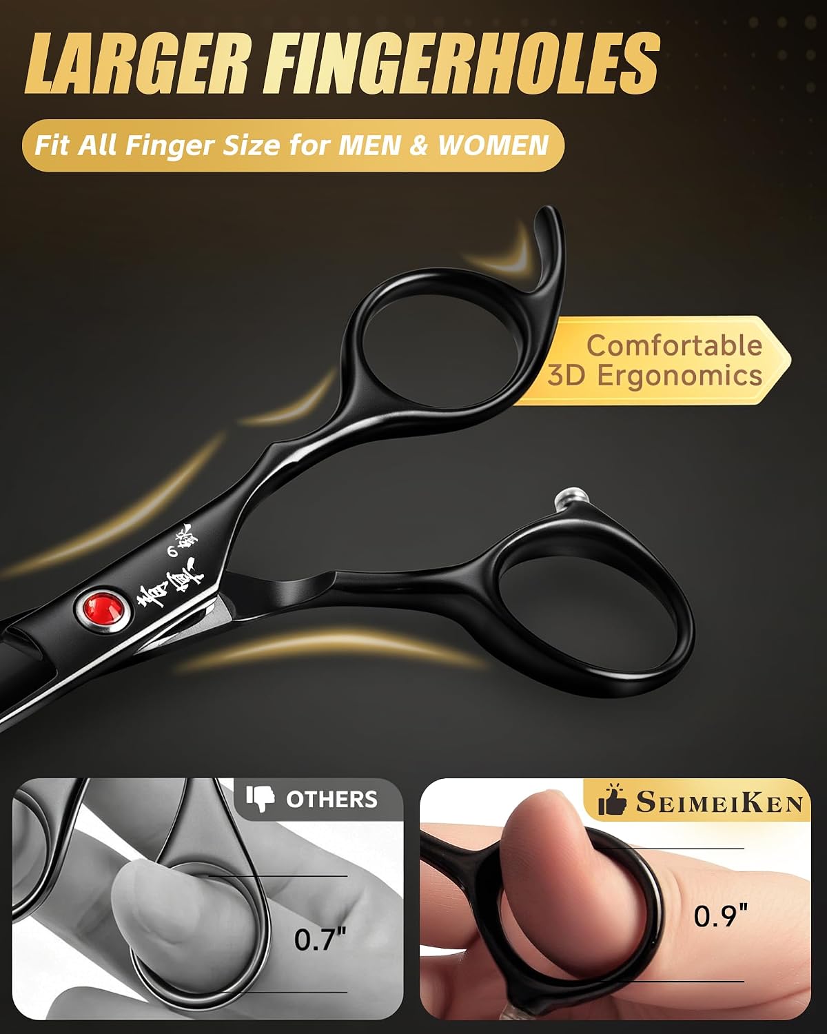 Hair Cutting Scissors Kit, 6.5" Barber Scissors Set (Black) | Professional Hair Shears, Japanese 440C Haircut