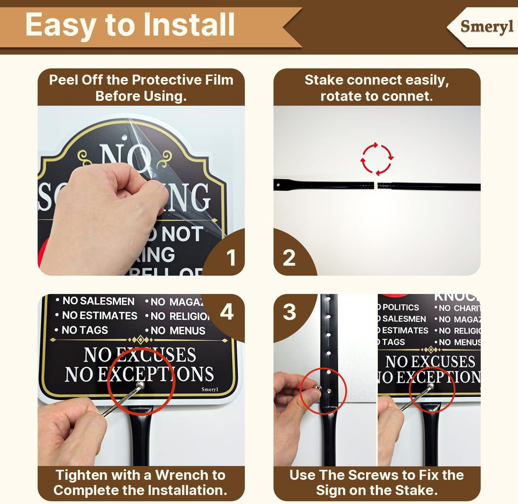 No Soliciting Do Not Ring Bell Or Knock Sign with 34.6" Stake | 12" x 8" No Soliciting Sign for House, Rust-Free
