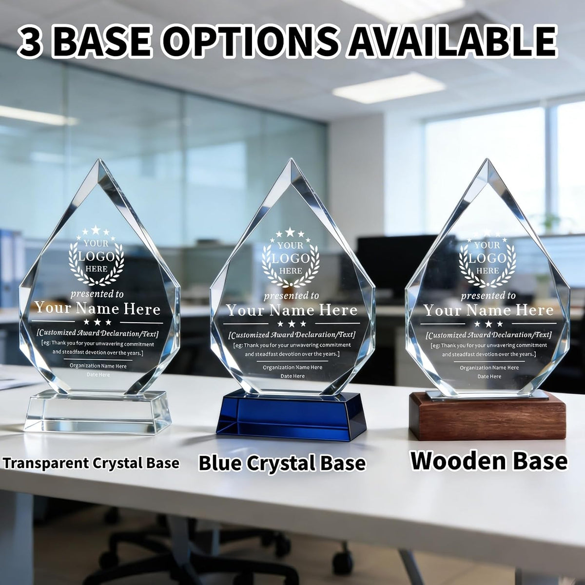 SHIP NEXT DAY, Personalized Crystal Award Trophy - Custom with Company Logo Text & Employee Name, Engraved Award for