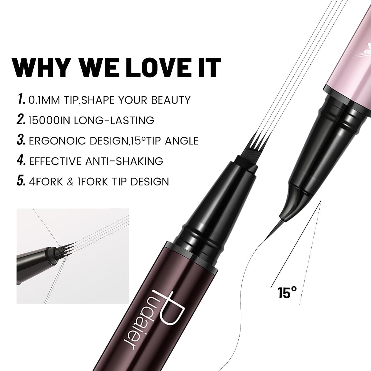 Waterproof Microblading Eyebrow Pen,2-in-1 Dual Ended Eyebrow Pen & 10 Eyebrow Stamp,4-Fork-Tip & Precise Brush-Tip
