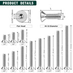 #6-32 x 1 Flat Socket Head Cap Screws, 304 Stainless Steel 18-8, Full Thread, Countersunk Hex Drive Machine Screws, 100-pack
