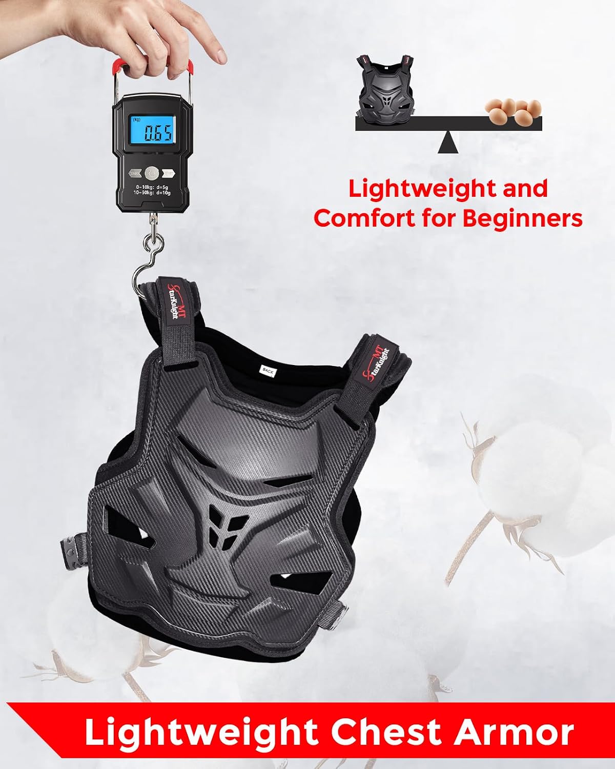 Motorcycle Chest Armor Lightweight Adult Men Motocross Chest Protector, Adjustable Body Armor Vest for Motocross