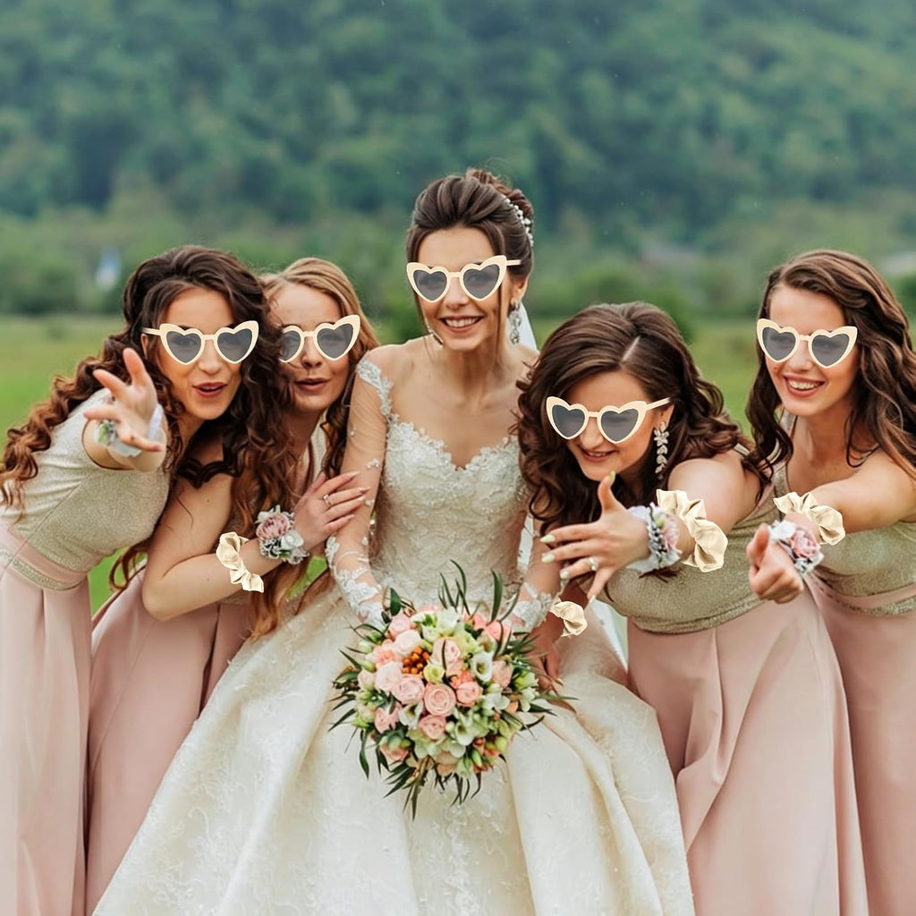 4PCS Bridesmaid Proposal Gift Set Heart Sunglasses Pearl Hair Claw Clip Satin Hair Scrunchies Bridesmaid Spa Headband