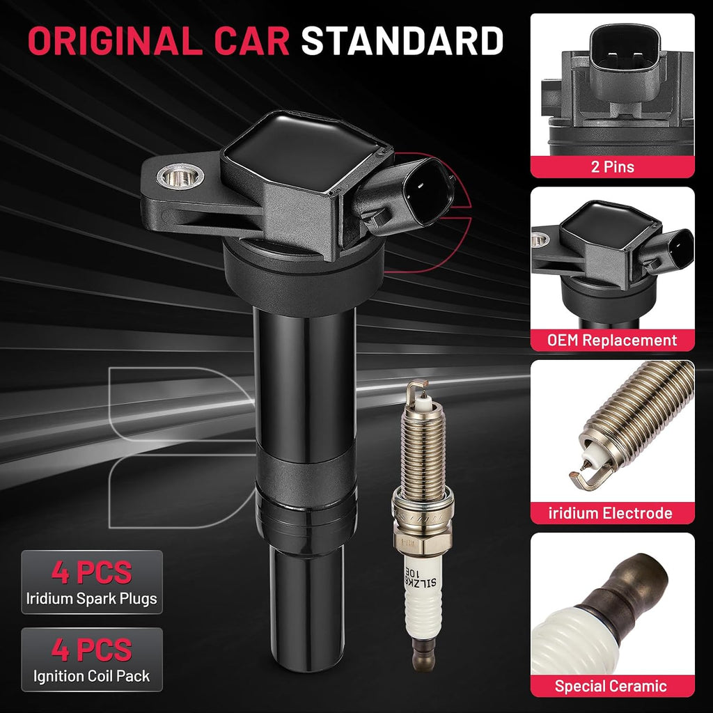 Ignition Coil Pack UF651 and Iridium Spark Plug 9686 Compatible with Kia Soul 2012 2013 2014 2015 Hyundai Elantra