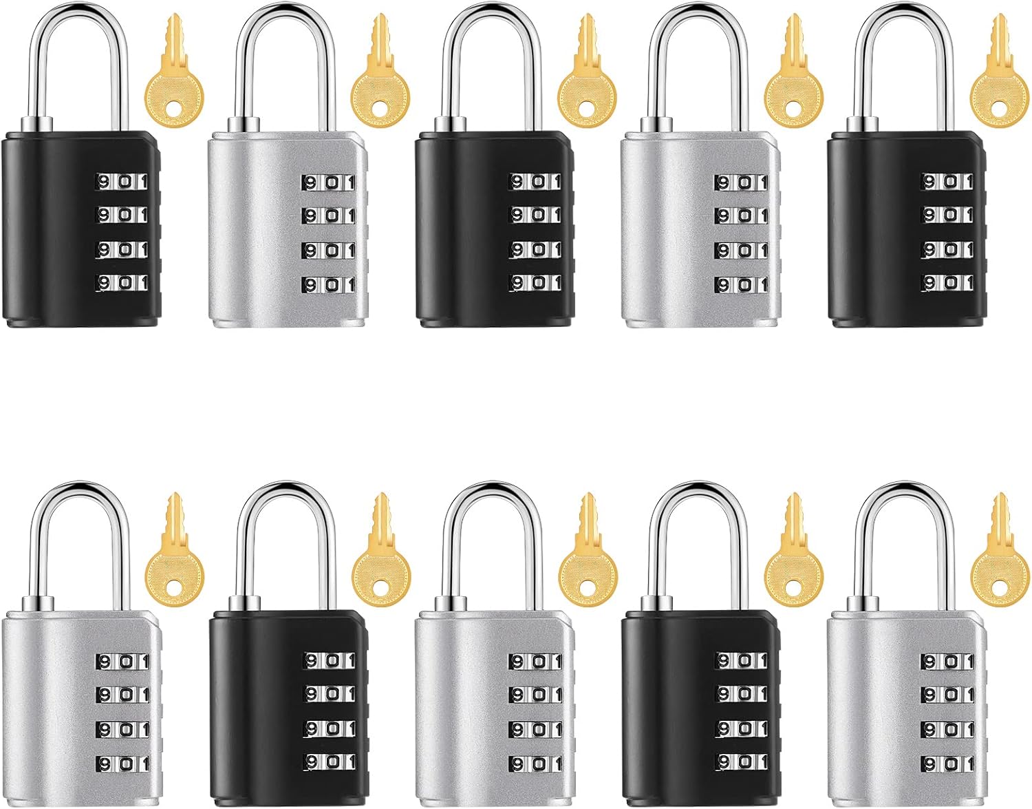 10 Pcs Combination Padlock 4 Digit Combination Lock with Keys Locker Resetable Security Outdoor Waterproof Gate Lock