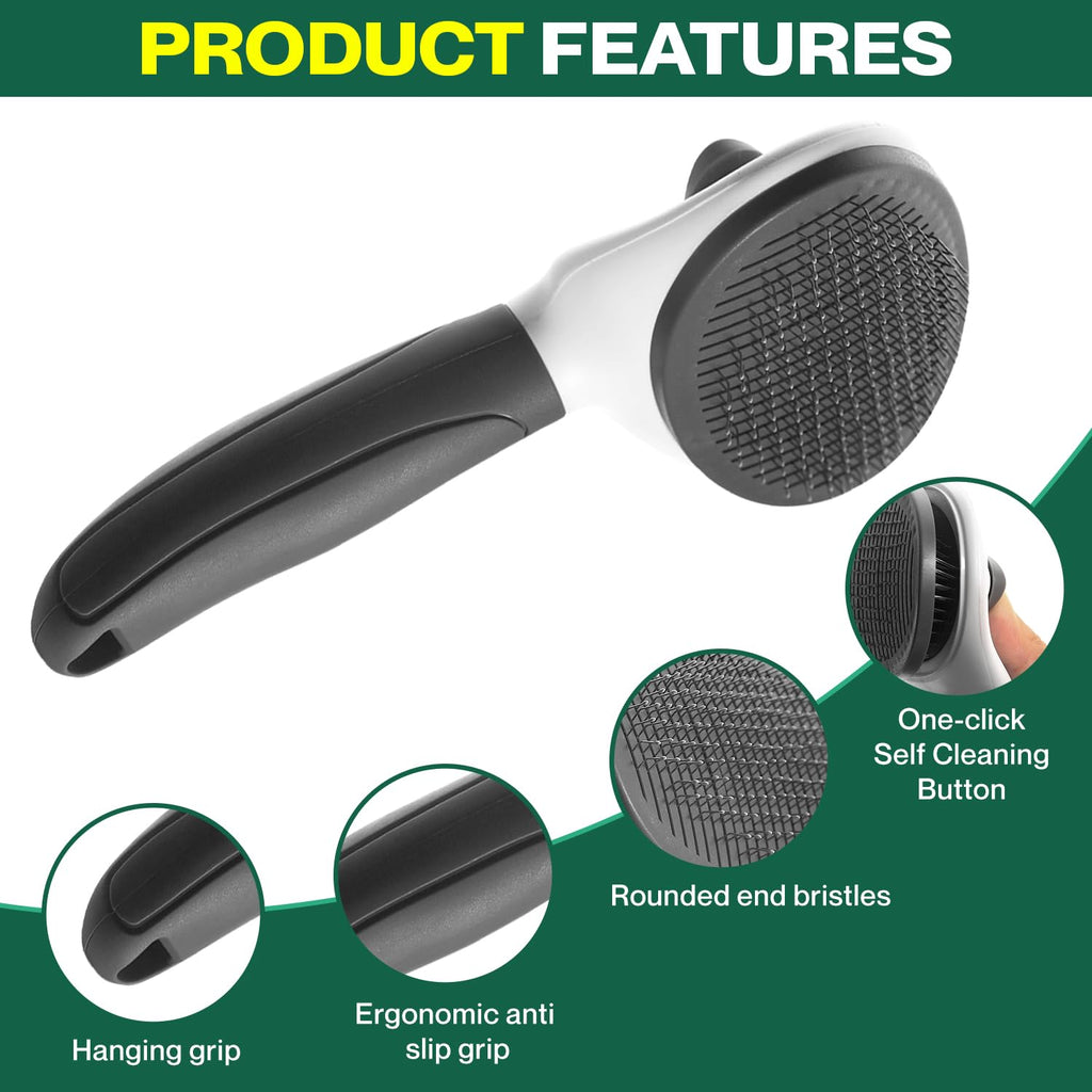 Self Cleaning Slicker Brush with release button for cat, dog, small and large pets, shedding and grooming, massaging