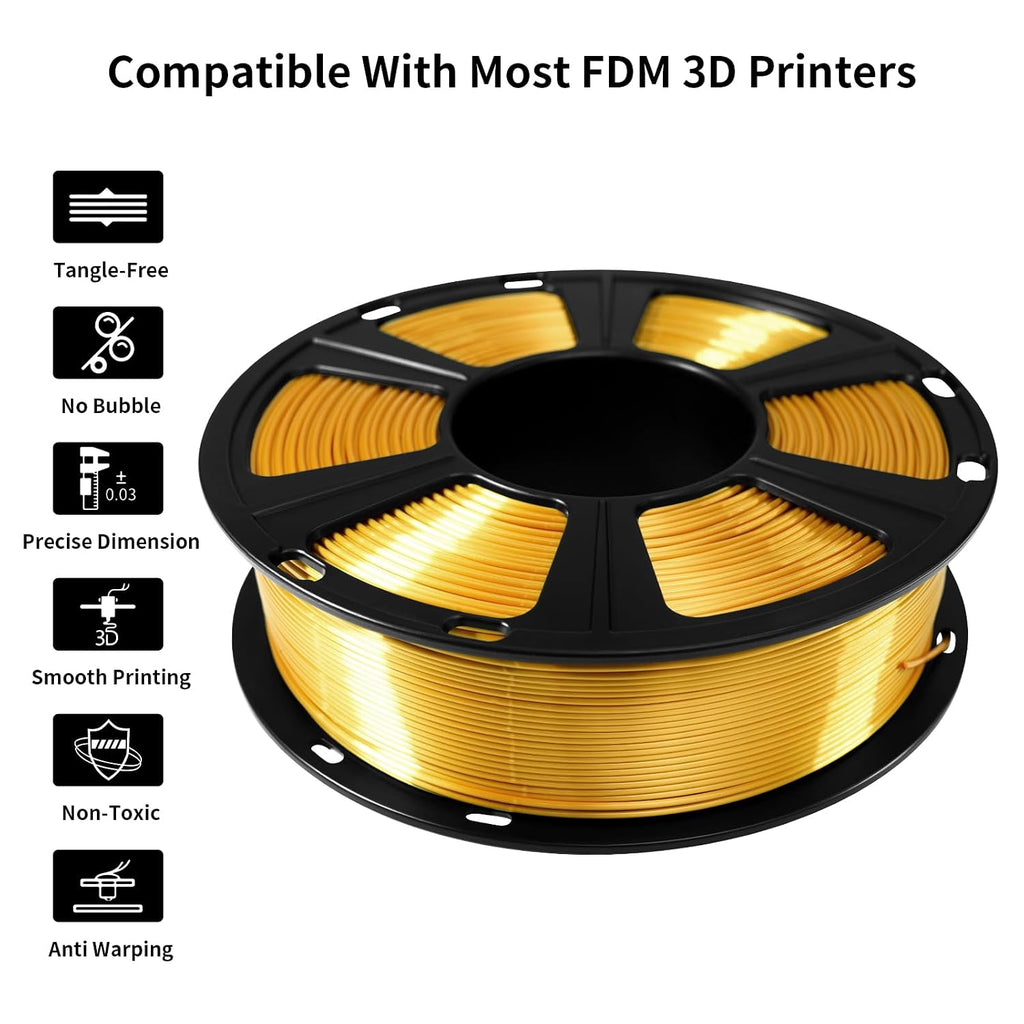 Silk PLA Filament 1.75mm for 3D Printer, Metal-Like Shiny Consumables 1kg (2.2lbs) 1 Spool, Dimensional Accuracy +/