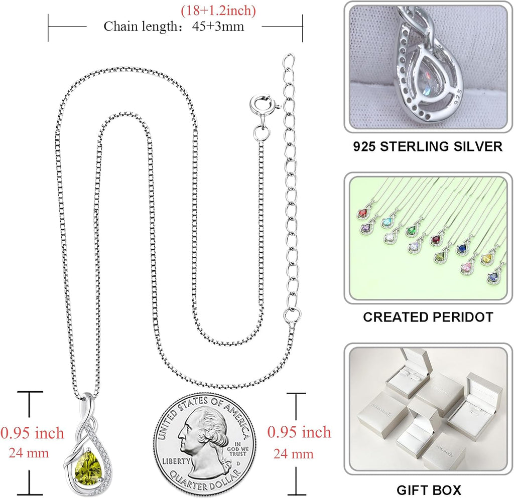 Infinity Teardrop Pendant Necklace for Women 925 Sterling Silver Birthstone Jewelry