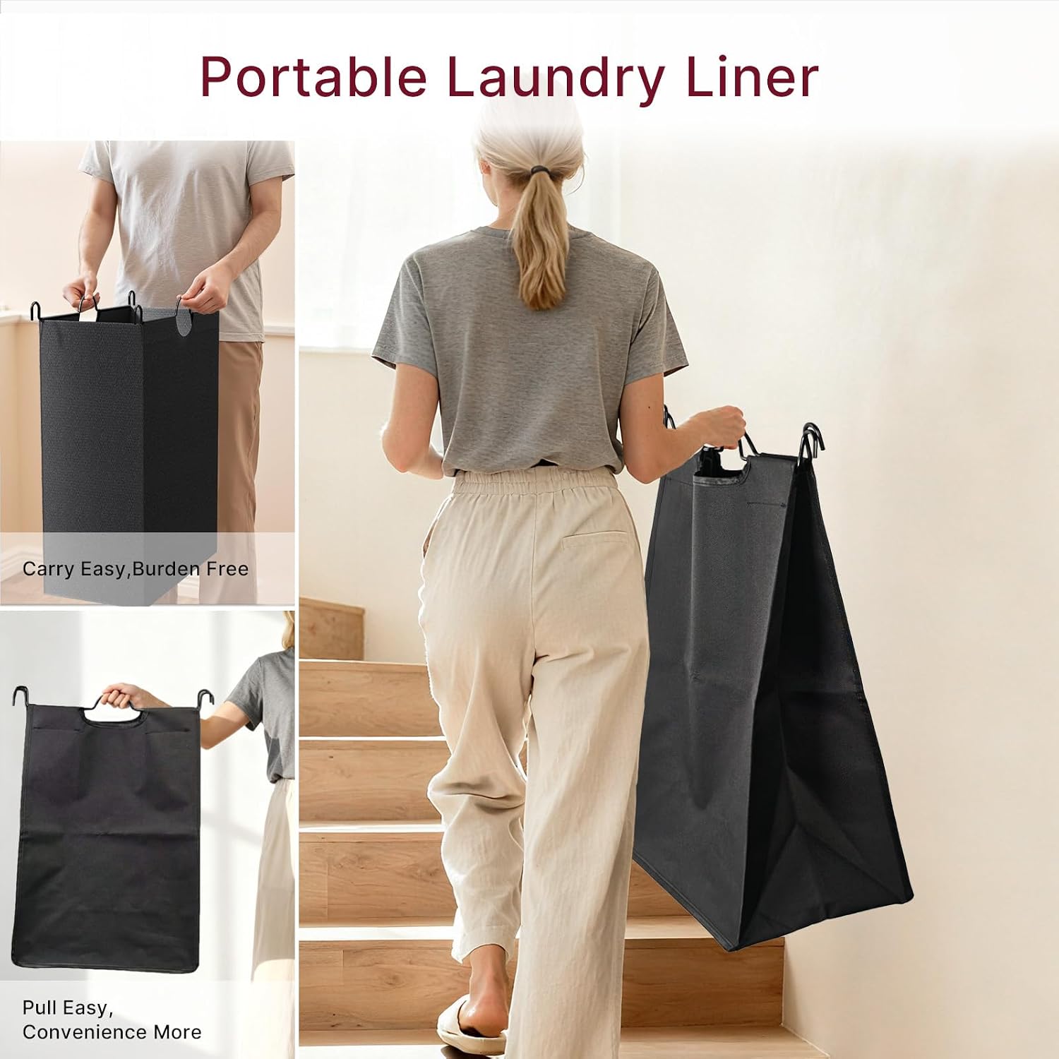 180L Laundry Sorter 3 Section with Lockable Wheels and Lid Black | 3 Large Separate Removable Bags | Heavy Duty