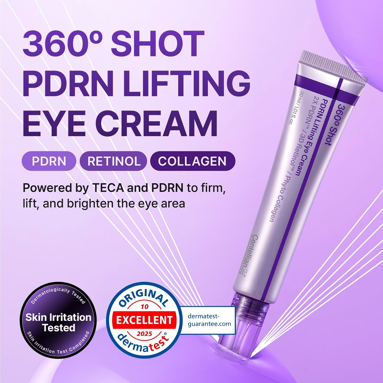 360º Shot PDRN Eye Cream - TECA, Retinol and Collagen | Targets Wrinkles, Crow's Feet, Dark Circles, Puffiness and