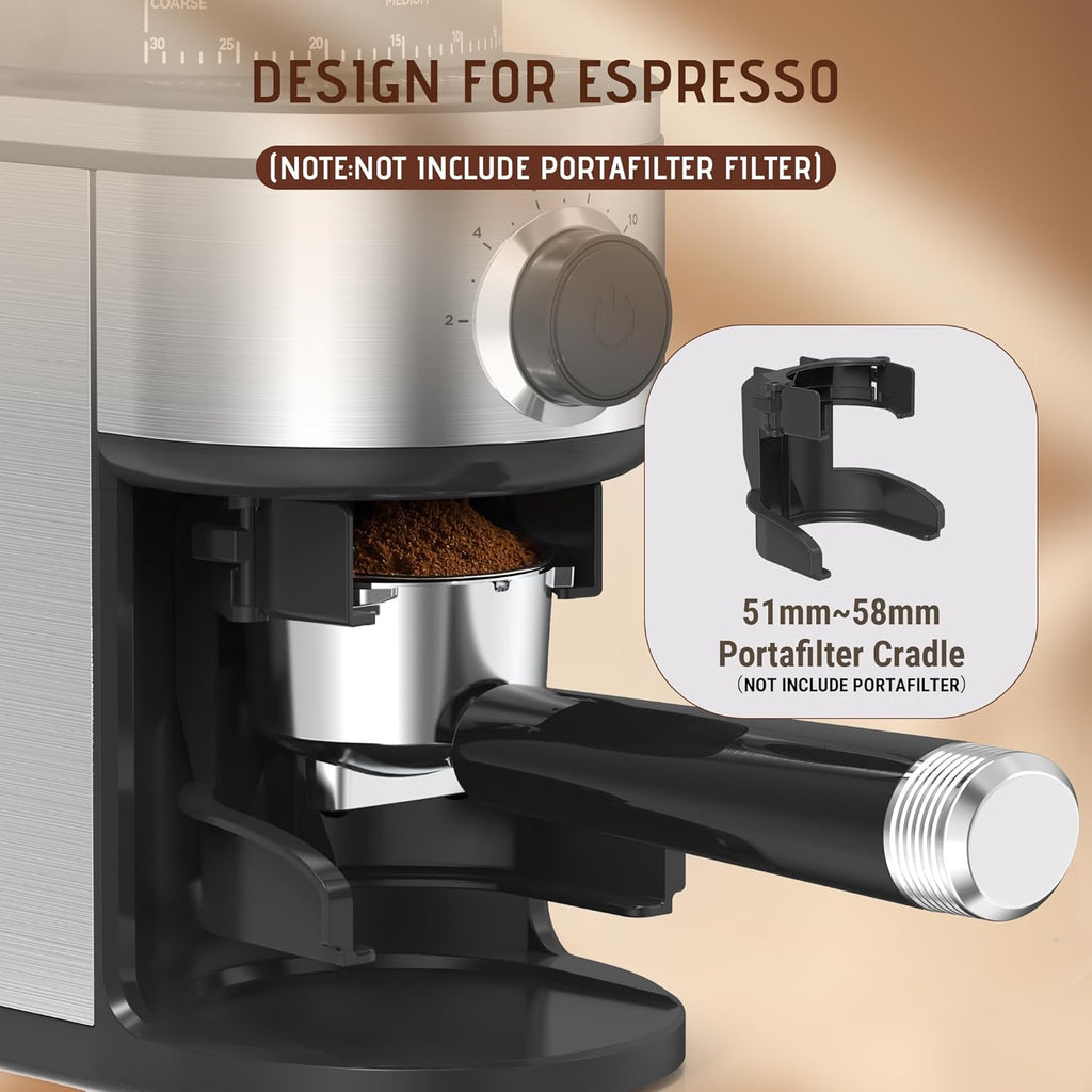 Burr Coffee Grinder, Electric Conical Coffee Bean Grinder With 30 Adjustable Grind Settings For 2-12 Cups, Sliver &