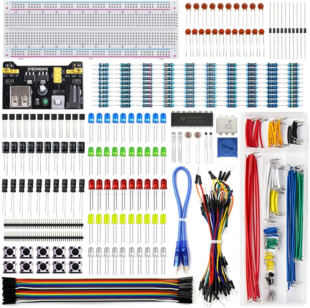 Electronics Component Fun Kit w/Power Supply Module, Jumper Wire, 830 tie-Points Breadboard, Precision