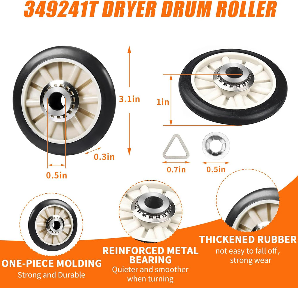 4392065 Dryer Repair Kit with 341241 Dryer Belt 691366 Idler Pulley 349241T Drum Roller Replacement for Whirlpool