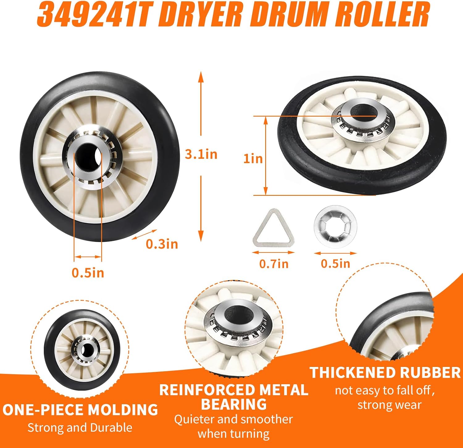 4392065 Dryer Repair Kit with 341241 Dryer Belt 691366 Idler Pulley 349241T Drum Roller Replacement for Whirlpool
